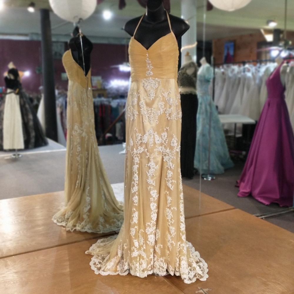 Precious Formals Ruched Bodice, Sequined Dress